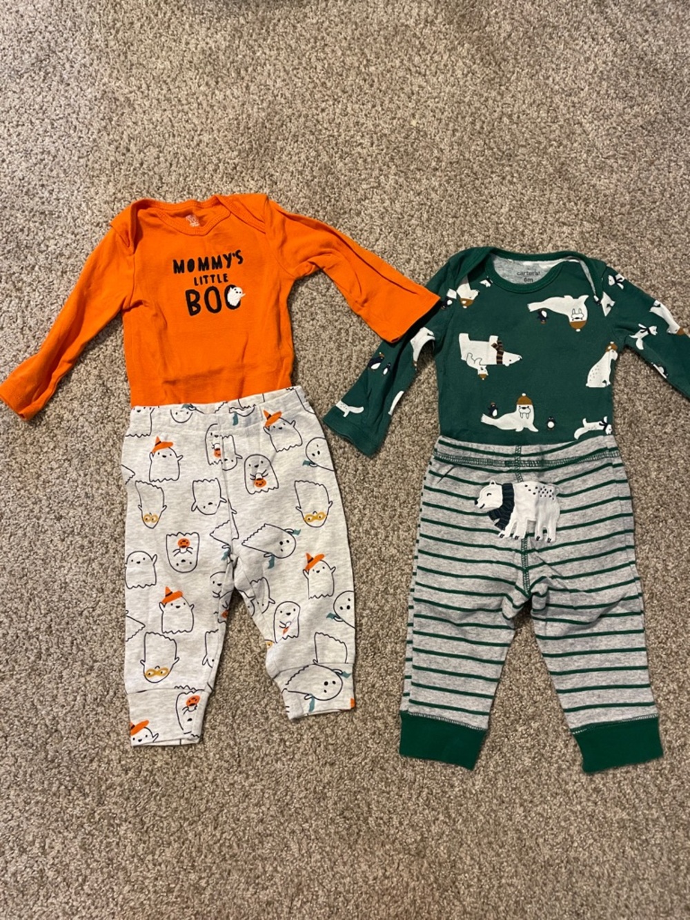 Carter's Orange "Mommy's Little Boo" and Winter Time Baby Bodysuits